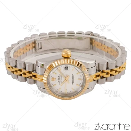 ساعت رولکس دیت جاست زنانه صفحه نقره ای ایندکس خطی اسمال 104728