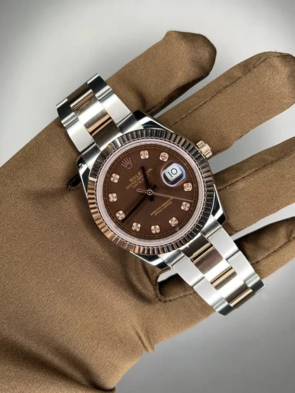 ساعت مچی رولکس دیت جاست سوئیسی بند اویستر صفحه چاکلت ایندکس نگین Rolex Datejust