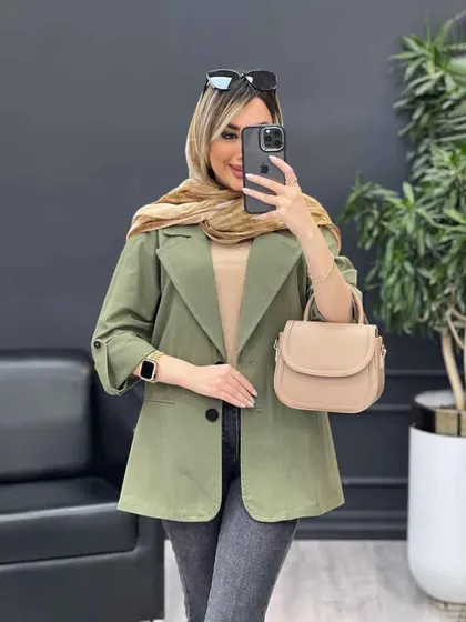 مانتو لینن دو دکمه جیب نما