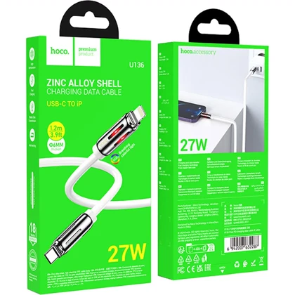کابل تایپ سی به لایتنینگ هوکو مدل U136 توان 27 وات 1.2 متر با نور RGB