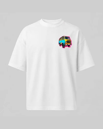 تیشرت باکسی سفید طرح ون کلاسیک Retro Van Pop Art
