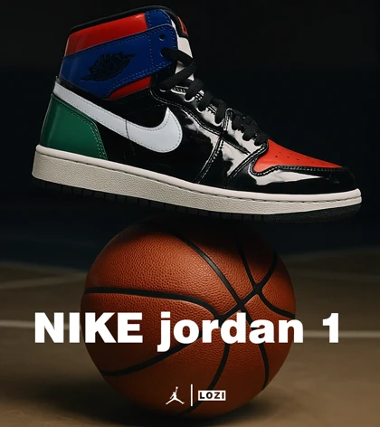 کفش کتانی ساق‌دار مردانه و زنانه مشکی آبی قرمز ورنی NIKE jordan 1