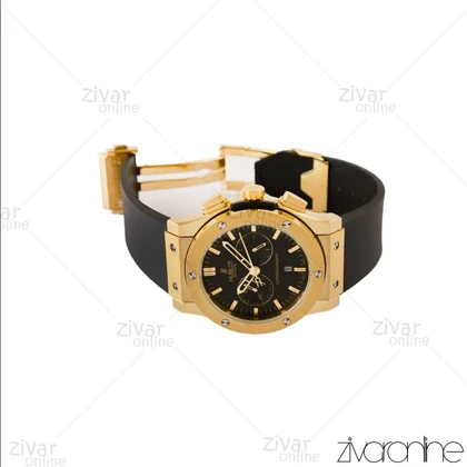 ساعت هابلوت مردانه کلاسیک فیوژن سه موتوره مشکی طلایی بند رابر 104156
