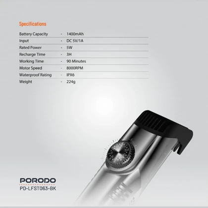 ماشین اصلاح شارژی پورودو Porodo مدل PD-LFST063-BK با قابلیت مکش
