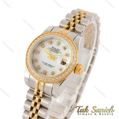 ساعت رولکس زنانه دیت جاست طلایی سیلور نگین‌دار Rolex-3347-L