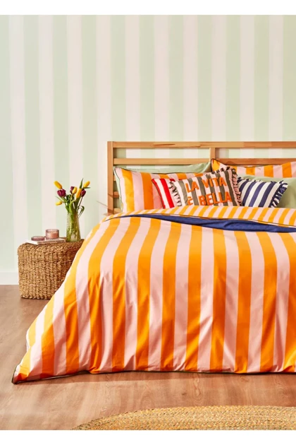 سرویس روتختی یک نفره Bella Maison مدل Line پنبه‌ای - نارنجی