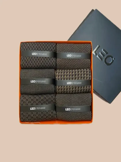 پک جوراب ساق بلند مردانه کلاسیک طرح دار LEO کد 152-156