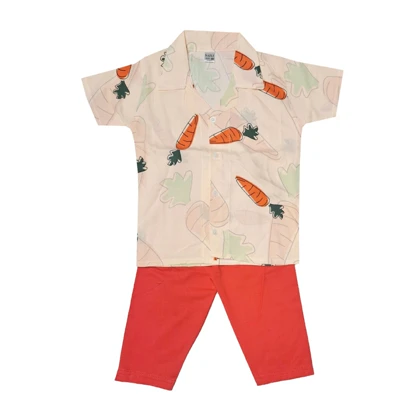 ست پیراهن و شلوار دخترانه مدل هاوایی هویجی کد 2013