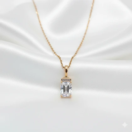 گردنبند استیل طرح «سولیتر مستطیلی» (تراش امرالد) | ساده و کلاسیک