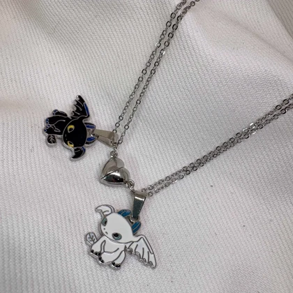 ست گردنبند دو نفره مدل «اژدها و قلب مگنتی» | پلاک مکمل با زنجیر دیپلمات استیل