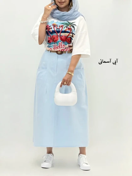 6614-دامن لینن پاستیل