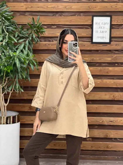 مانتو لینن جلو بسته یقه انگلیسی