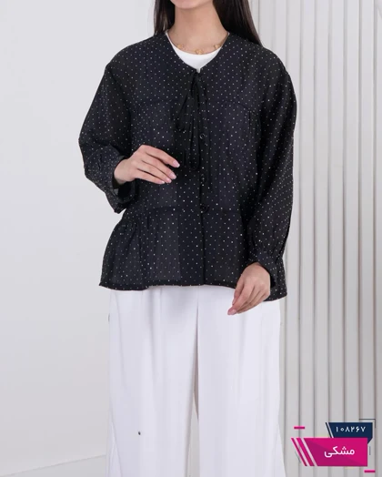 شومیز چین‌دار یقه گره نگینی ELEVEN
