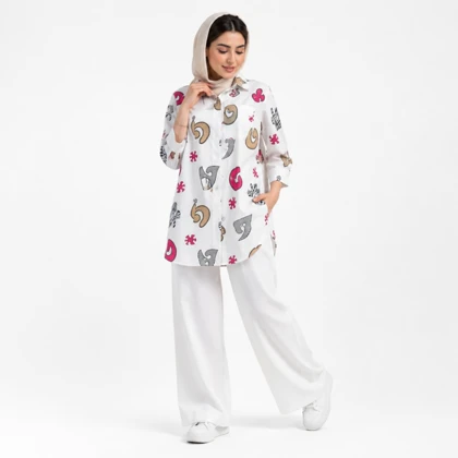 مانتو زنانه لینن طرح دار پازل کد 205