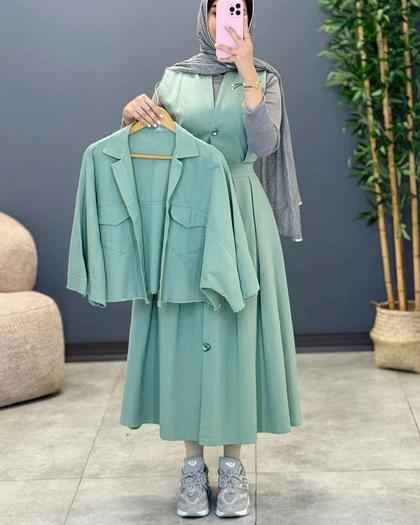 سارافون دو تیکه پاپیون کتان