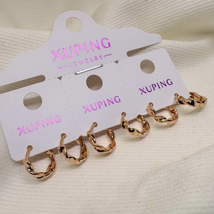 گوشواره حلقه‌ای ژوپینگ مدل «پیچک طلا» | مینی‌لوپ‌های بافت‌دار و درخشان