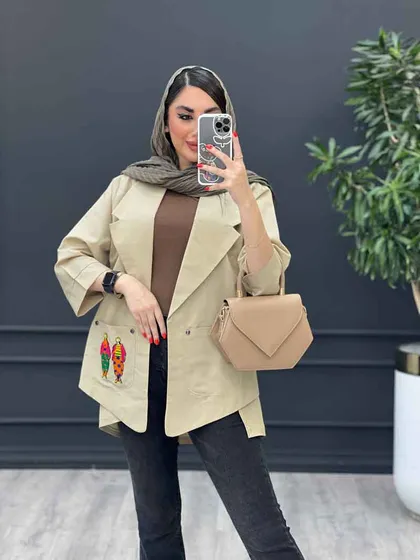 مانتو داکرون جیب گلدوزی بغل چاک