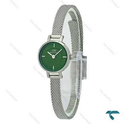 ساعت مچی DW زنانه گرد مینی حصیری سیلور صفحه سبز DW-7970-L