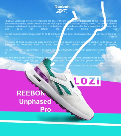 کفش کتانی سفید سبز بنفش REEBOK Unphased Pro مدل 5173