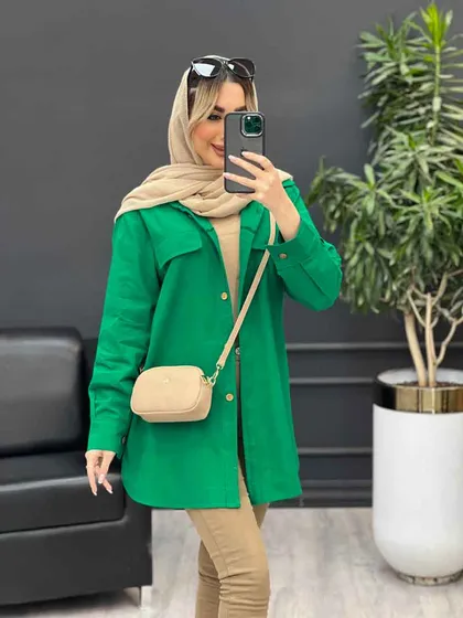 مانتو دکمه چوبی جیب نما
