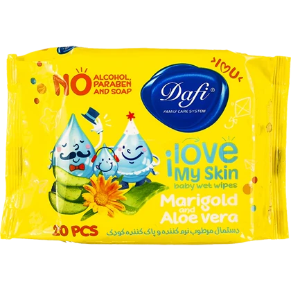 دستمال مرطوب پاک‌کننده و نرم‌کننده دافی مناسب انواع پوست بسته 20 عددی