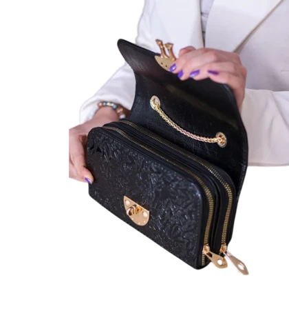 کیف دوشی زنانه مجلسی چرم براق کد 1619