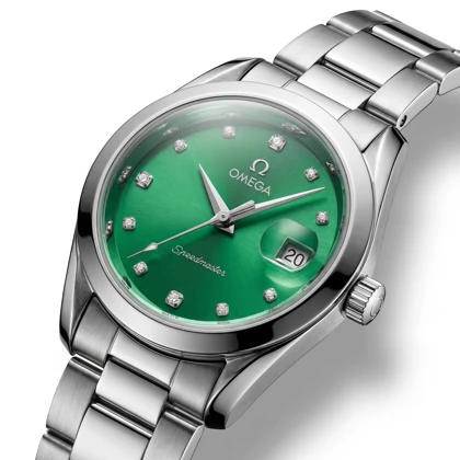 ساعت مچی زنانه امگا SPEEDMASTER مدل OMEGA-9693 بند استیل نقره‌ای صفحه سبز یشمی