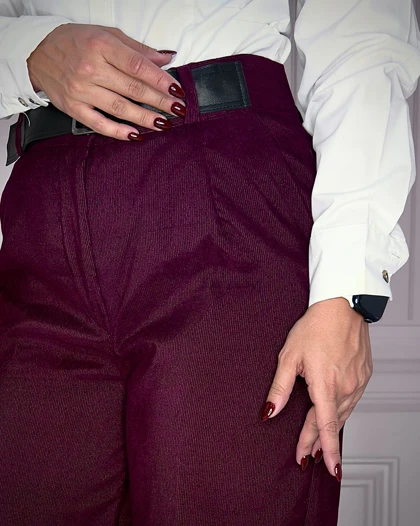 خرید شلوار بگ مخمل کبریتی زرشکی زنانه قد 107 Women's Burgundy Corduroy Baggy Pants کد 914100