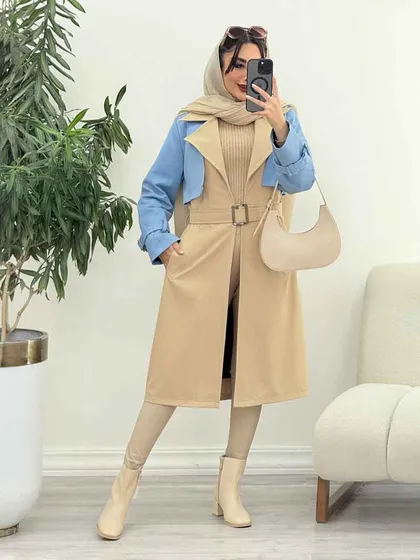 بارانی جین ترکیبی دو جیب