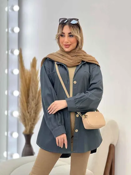 مانتو دو جیب دکمه چوبی