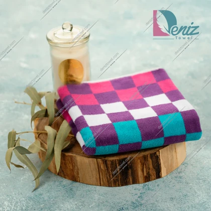 حوله دستی طرح بلایند چند رنگ (بنفش فیروزه ای)
