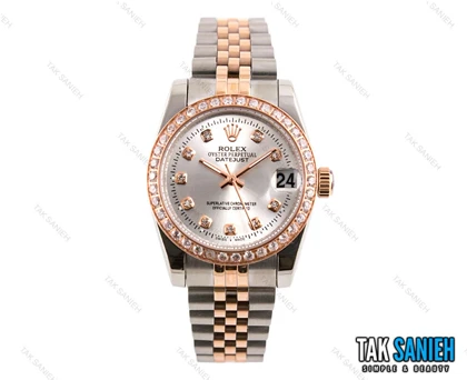 ساعت رولکس زنانه دورنگین دورنگ رزگلد صفحه نقره ای Rolex-1966-L