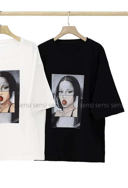 تیشرت زنانه چاپی مونالیزاکد1006294