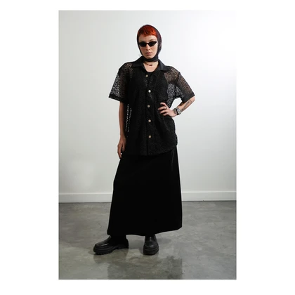 گری پیراهن آستین کوتاه black guipure shirt