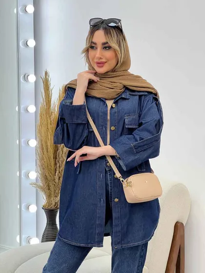 مانتو جین دو جیب آستین پاکتی