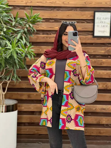 مانتو لینن طرح دار کوک دوزی