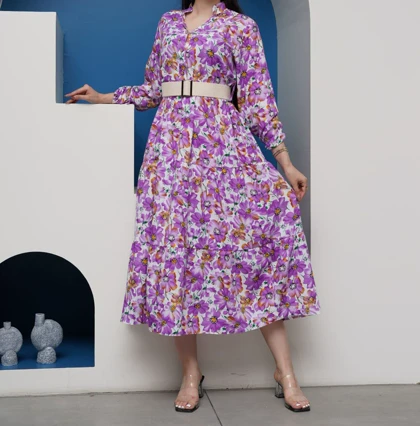 پیراهن نخی زنانه گل‌دار