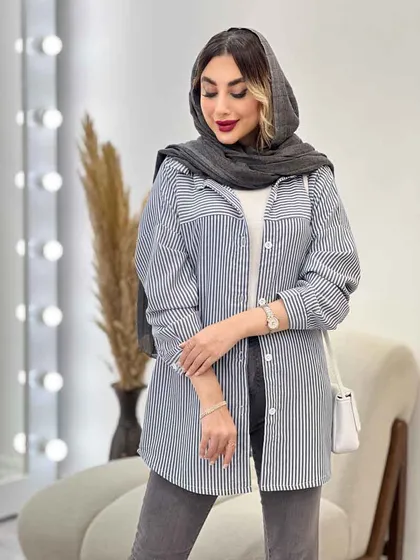 شومیز راه راه برش‌دار