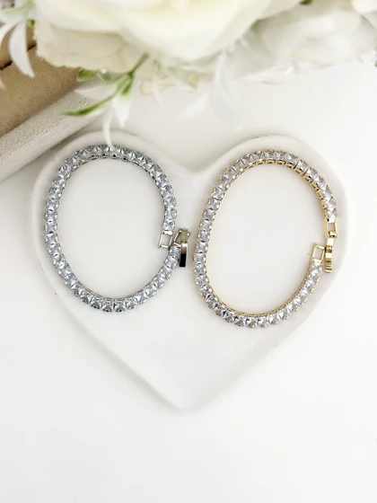 دستبند تنیسی طلایی وسیلور زنانه 895