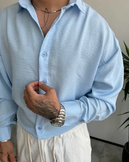 پیراهن مردانه آستین بلند رنگ ابی ZARA