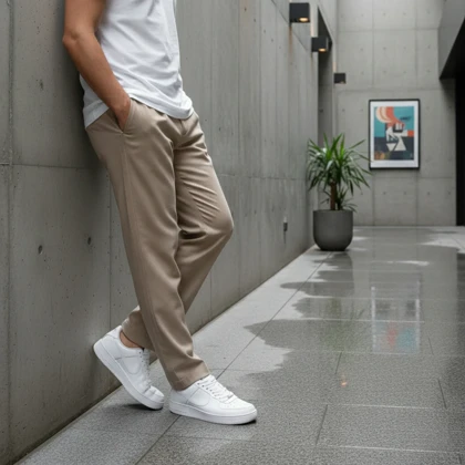 شلوار مردانه بنگال کش دم پا ساده مدل Behnam-کرم