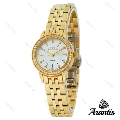 ساعت الکسا A2006 طلایی صفحه سفید دورنگین w-10099