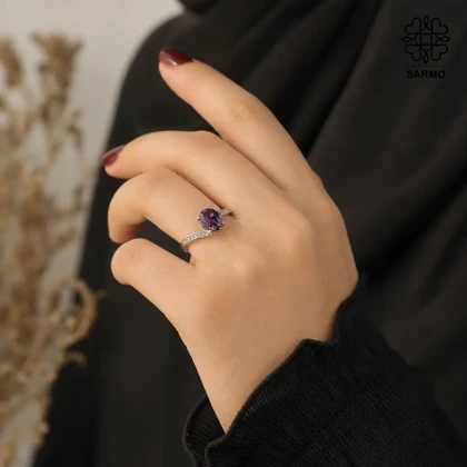 انگشتر استیل نگین بنفش کد 407074021