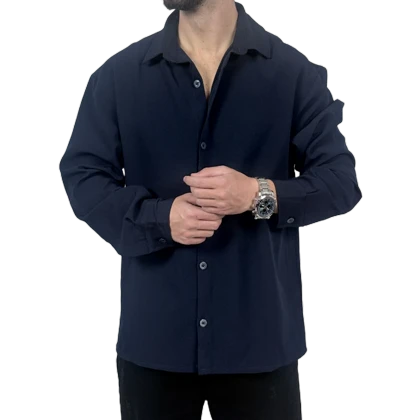 پیراهن آستین بلند مردانه سرمه ای مازراتی مدل ساده