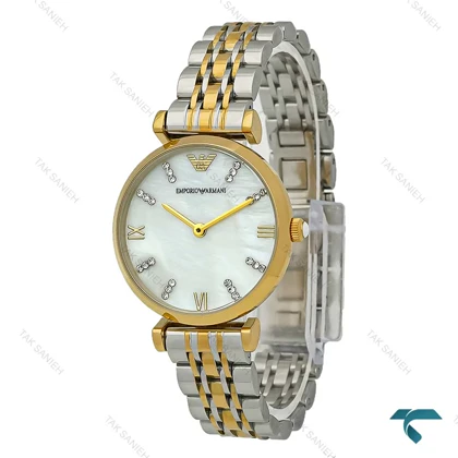 امپریو آرمانی زنانه دورنگ طلایی صفحه سفید صدفی Armani-7613-L