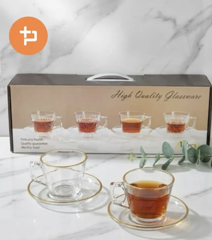 ست فنجان و نعلبکی چای خوری ساده لبه طلایی