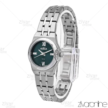 ساعت الکسا اسپشیال زنانه نقره ای صفحه سبز 106138