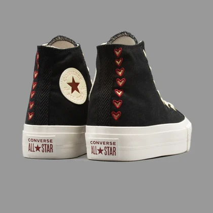 کانورس پلتفرم مشکی قلبی ساق‌دار Converse Platform Hearts Black Hightop