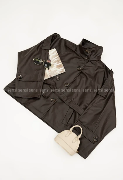 ترنچ کت چرم آستر دار4دکمه کد1004882