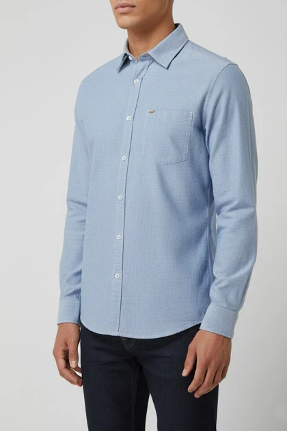پیراهن مردانه آبی آستین بلند نخ پنبه 520